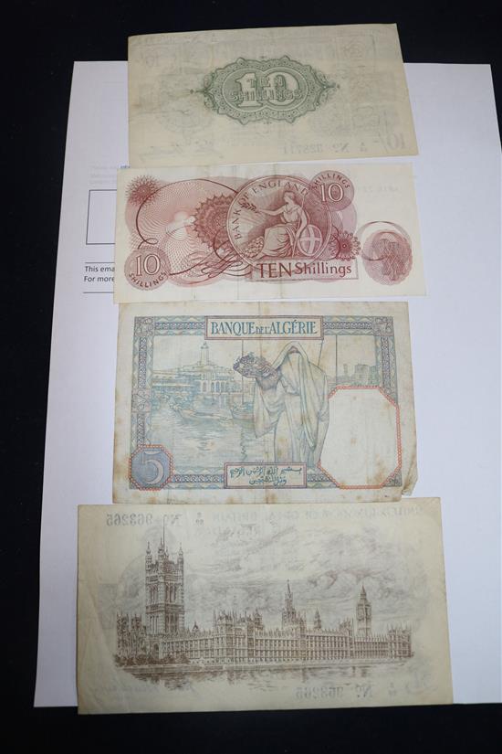 A 1790 Republic of France banknote and various George V Bradbury banknotes